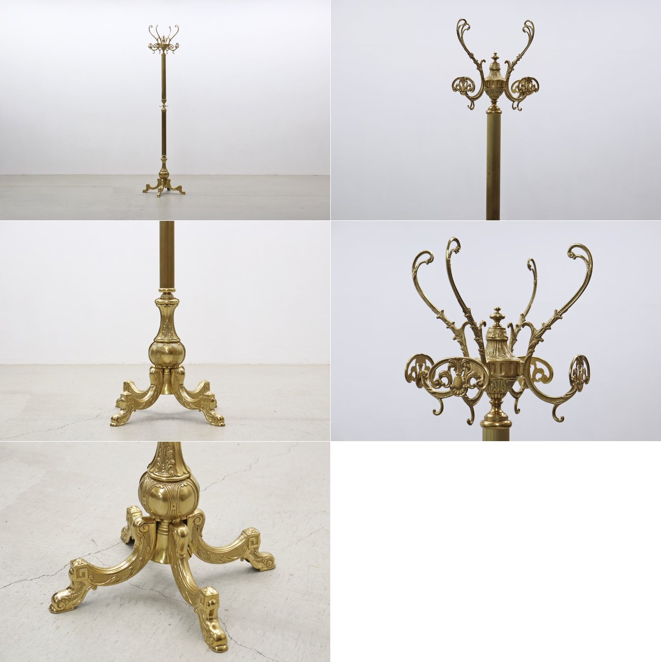 ◆イタリア製 真鍮 クラシカル コートハンガー スタンド 帽子掛け ゴールド/ヴィンテージアンティーク英国洋館サロン店舗什器/OBT13037◆