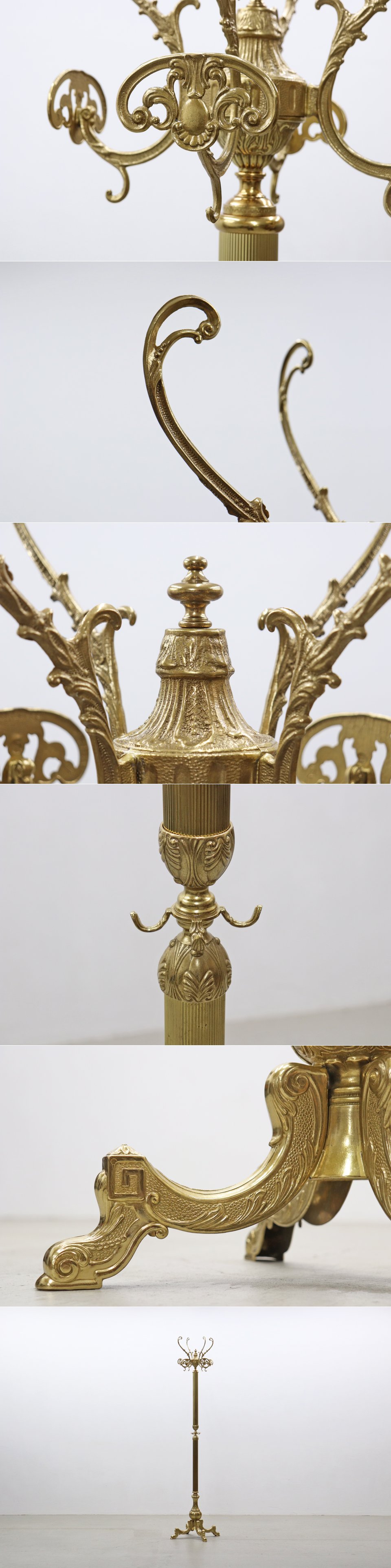 ◆イタリア製 真鍮 クラシカル コートハンガー スタンド 帽子掛け ゴールド/ヴィンテージアンティーク英国洋館サロン店舗什器/OBT13037◆