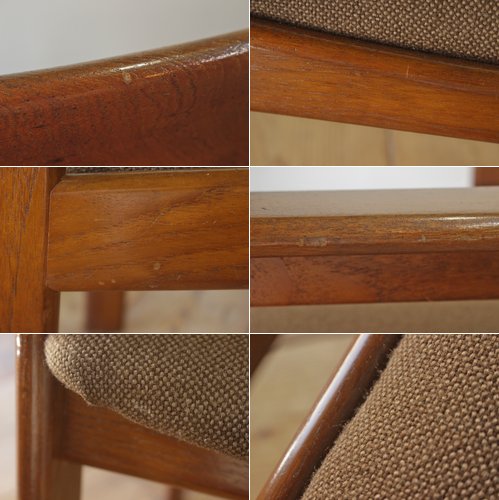 辻木工 TUJI アームチェア ダイニング 椅子 チーク材 ファブリック 茶 ヴィンテージ 1/キツツキアンティーク北欧/OJT30220