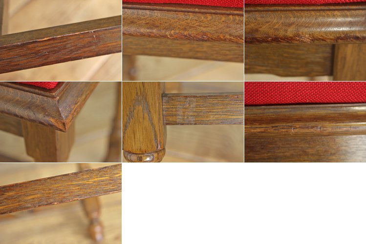 飛騨産業 キツツキ 穂高 スツール 腰掛け 椅子 張替え済み オーク材 レトロ クッション 赤/昭和大正カリモク英国洋館/NLT05036