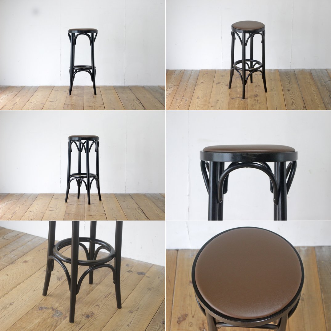 ベントウッド カウンタースツール ハイスツール 座面張替済 バー カフェ 店舗什器 曲げ木 レトロ 黒/アンティーク英国/OBT27088