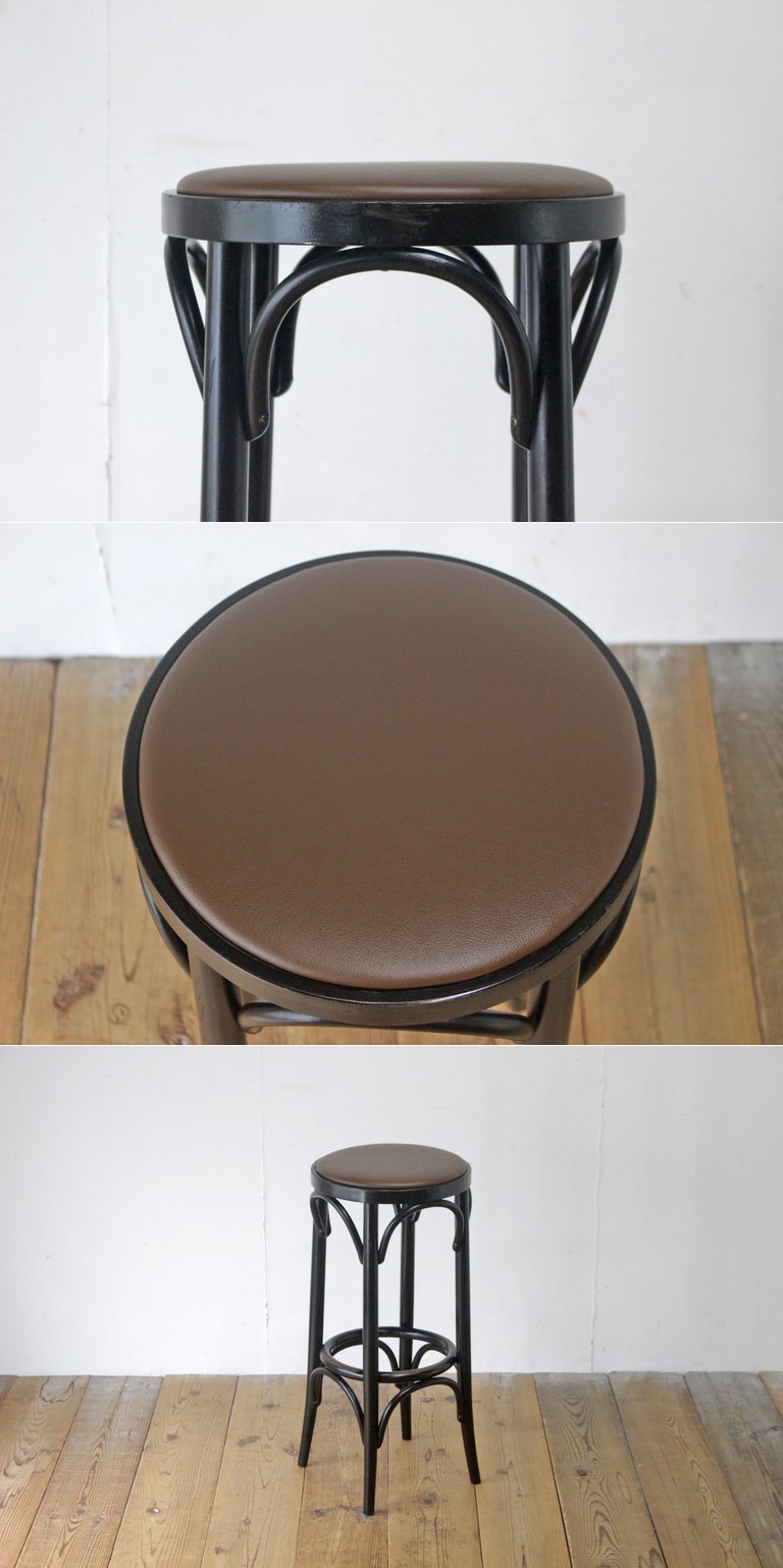 ベントウッド カウンタースツール ハイスツール 座面張替済 バー カフェ 店舗什器 曲げ木 レトロ 黒/アンティーク英国/OBT27088